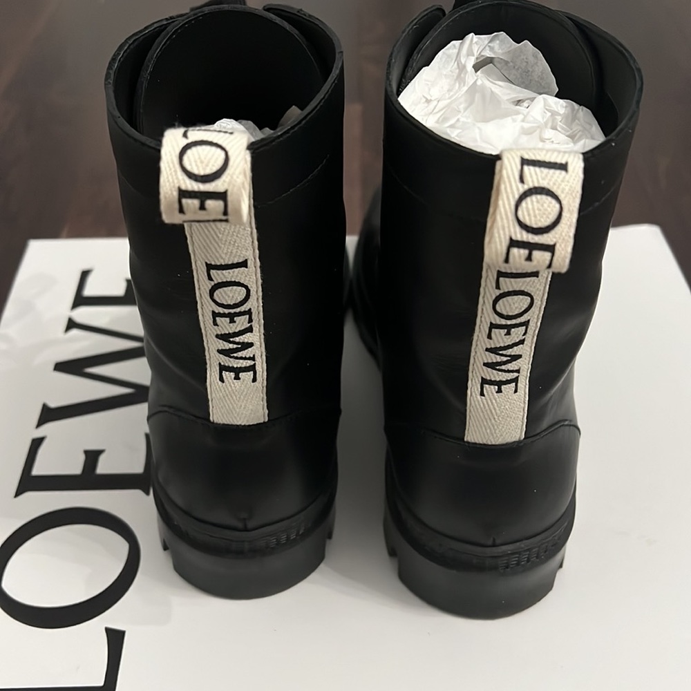 LOEWE
Logo-print canvas-trimmed leather ankle boots